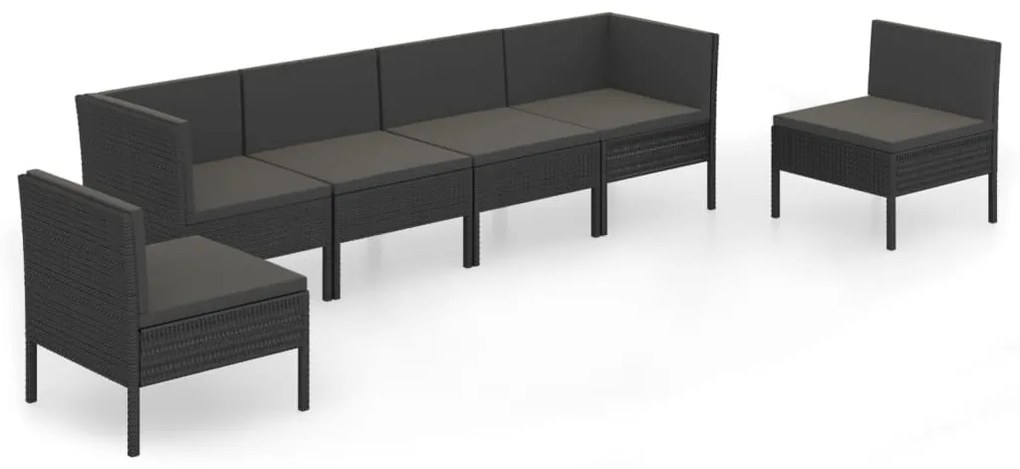 Set divani da giardino 6 pz con cuscini in polyrattan nero