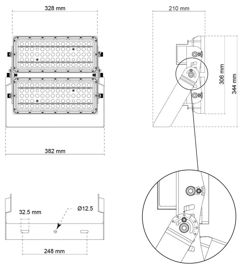 Faro Modulare LED 400W IP66, 167lm/W, Dimmerabile DALI - INVENTRONICS Colore Bianco Naturale 4.000K, Scegli l'angolo di illuminazione 60°, Scegli le staffe dei moduli Orientabili