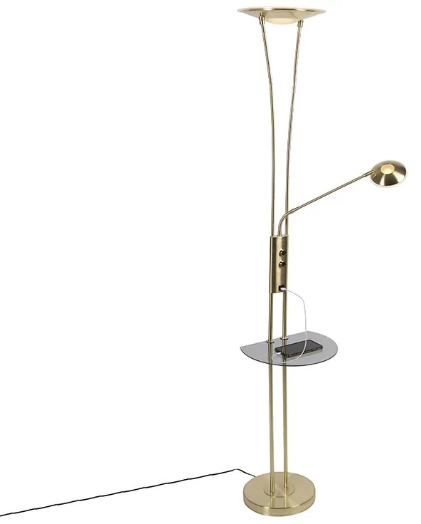 Lampada da terra dorata con luce da lettura incl. LED e porta USB - Sevilla