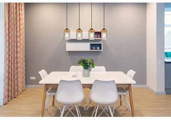 Globo 15557-4H - Lampadario a sospensione con filo FINCA 4xE27/40W/230V metallo/legno