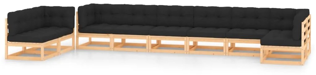 Set salotto giardino 9 pz cuscini antracite legno massello pino