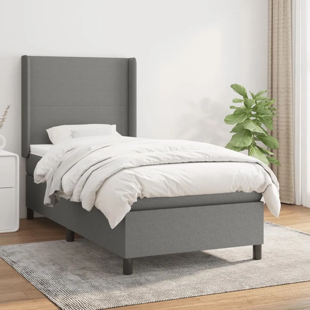 Giroletto A Molle Con Materasso Grigio Scuro 100x200 Cm Tessuto /