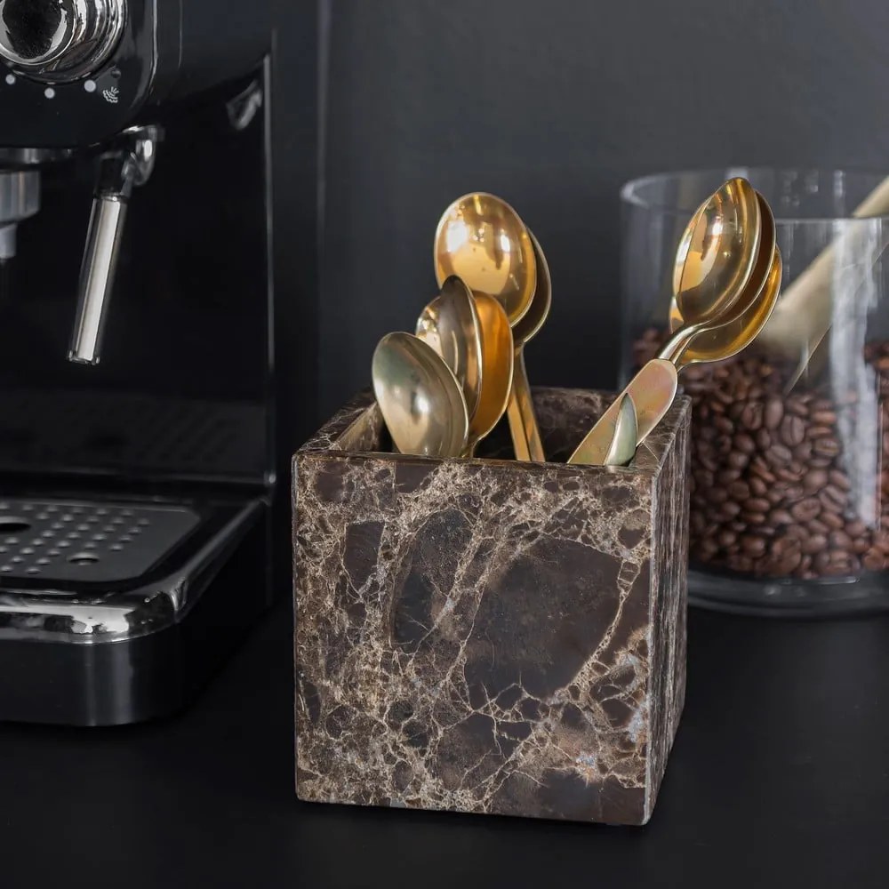 Organizer da bagno in marmo marrone scuro per tamponi di cotone Marble - Mette Ditmer Denmark