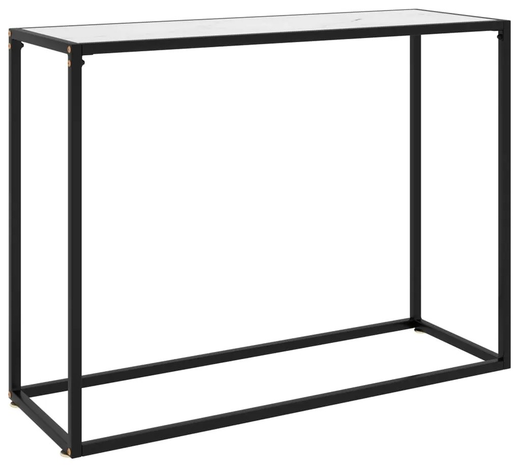 Tavolo Consolle Bianco 100x35x75 Cm İn Vetro Temperato /