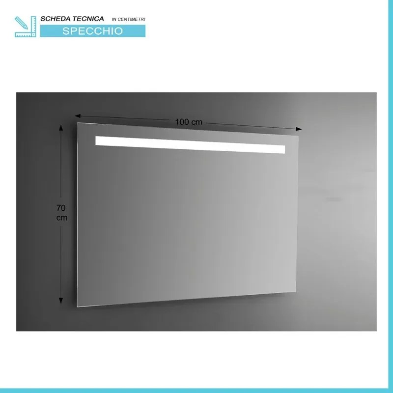Specchiera da parete 100x70 con fascia LED e illuminazione interna