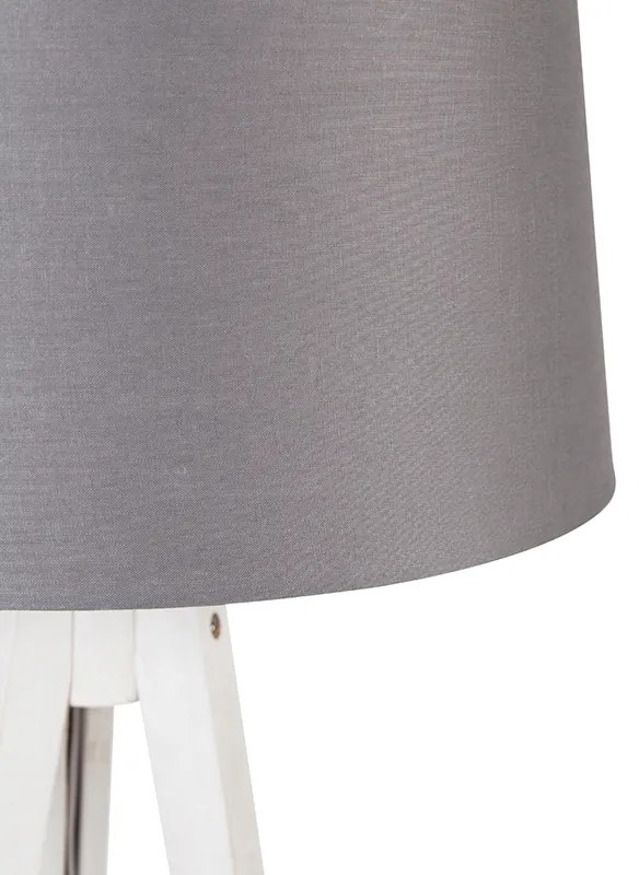 Treppiede moderno bianco con paralume in lino grigio scuro 45 cm - Tripod Classic
