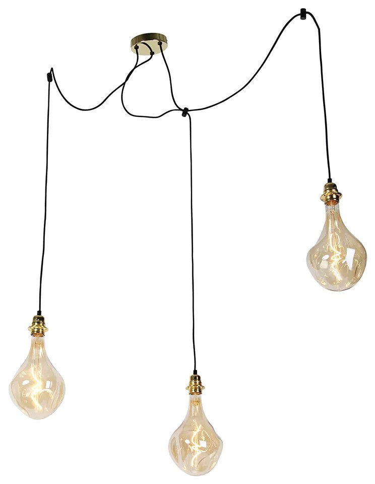 Lampada a sospensione oro 3 luci con LED oro dimmerabile - Cava Luxe