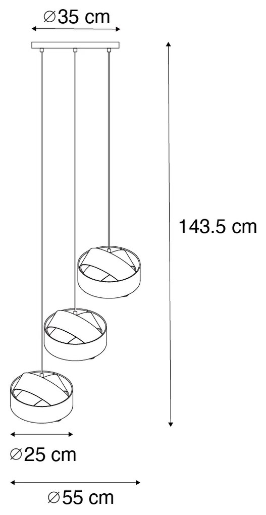Lampada a sospensione moderna nera 3 luci - Cloth
