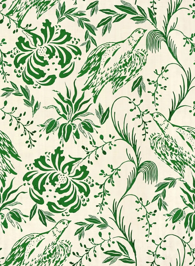 Mindthegap Tapete Folk Embroidery - Fern Green/ Off White