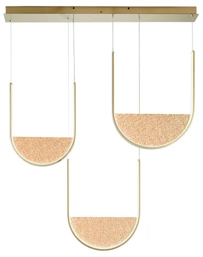 Lampada a sospensione LOTUS 3 Luci base rettangolare 106 cm e vetro granigliato ORO