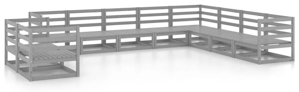 Set divani da giardino 10 pz grigio in legno massello di pino