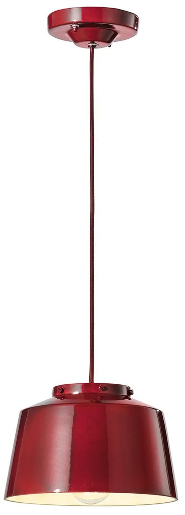 Lampadario Vintage 50'S Ferro E Ceramica Bordeoux 1 Luce E27 23Cm