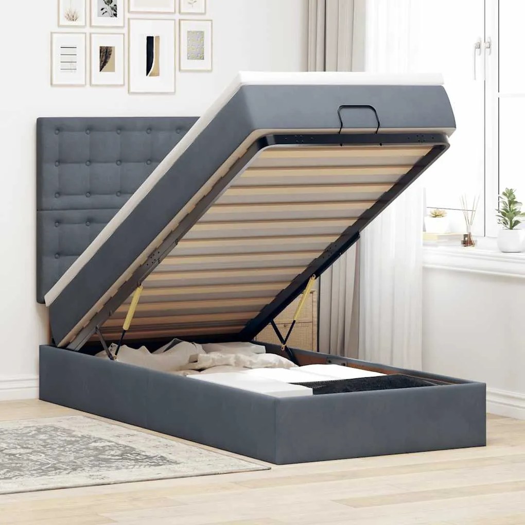 Struttura Letto Pouf Con Materassi 90x190 Cm İn Velluto /