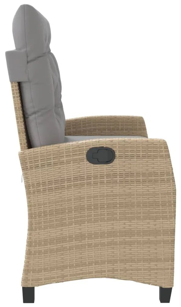 Panca Reclinabile da Giardino con Cuscini Beige in Polyrattan