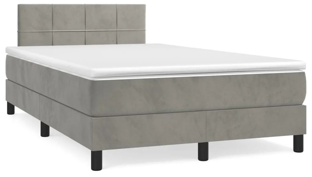 Letto a Molle Materasso e LED Grigio Chiaro 120x190 cm Velluto