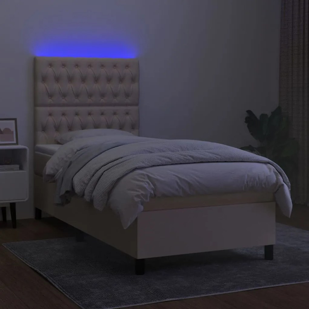 Letto a Molle con Materasso e LED Crema 80x200 cm in Tessuto