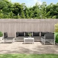 Set Salotto da Giardino 8 pz con Cuscini in Acciaio Biancocod mxl 124512