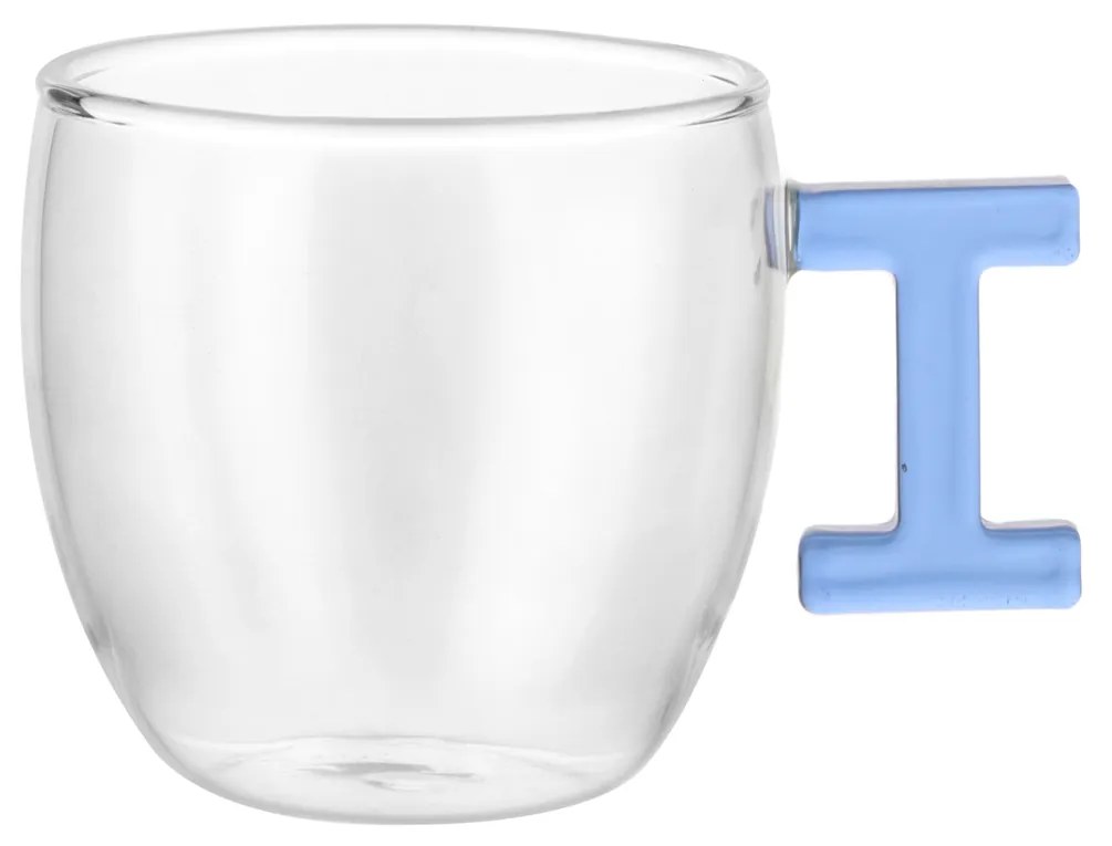 Tazzina caffè lettera I azzurra in vetro borosilicato, 150 ml