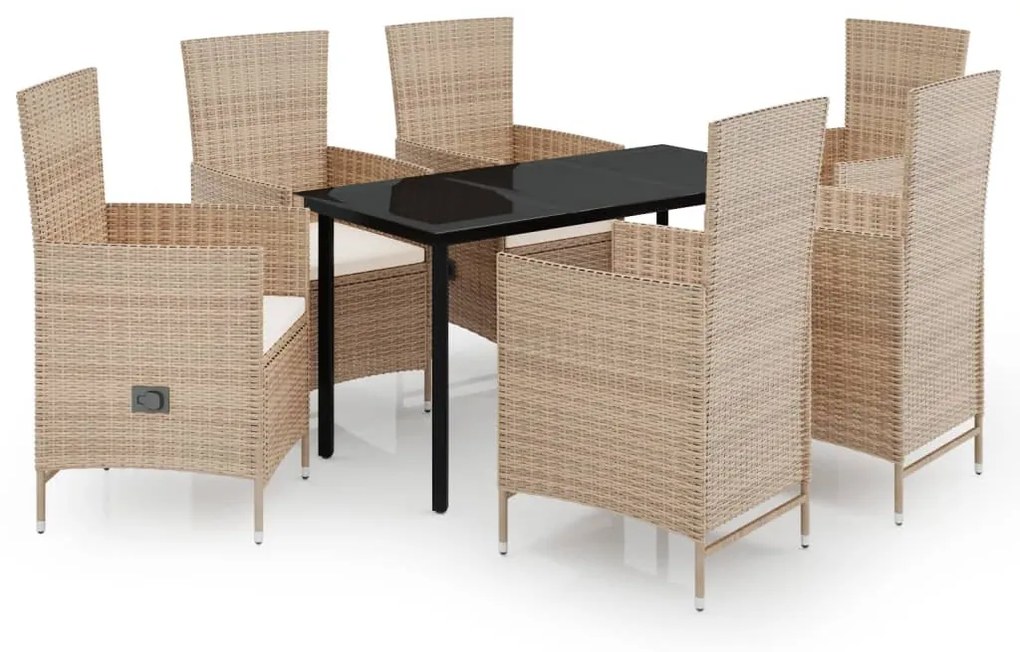 Set mobili da pranzo per giardino 7 pz con cuscini beige