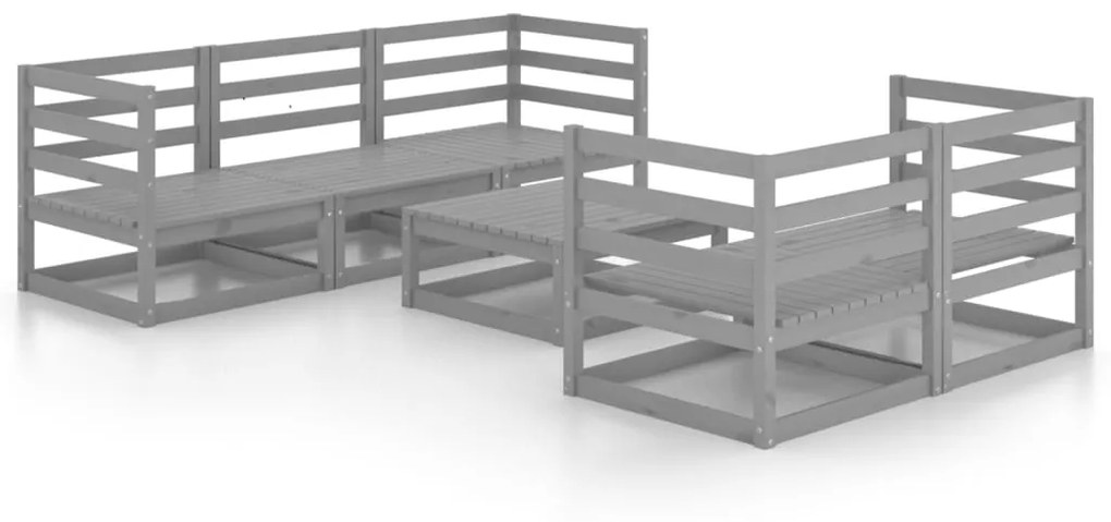 Set divani da giardino 6 pz grigio in legno massello di pino