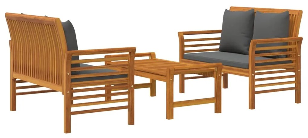 Set mobili da giardino 3pz con cuscini legno massello di acacia
