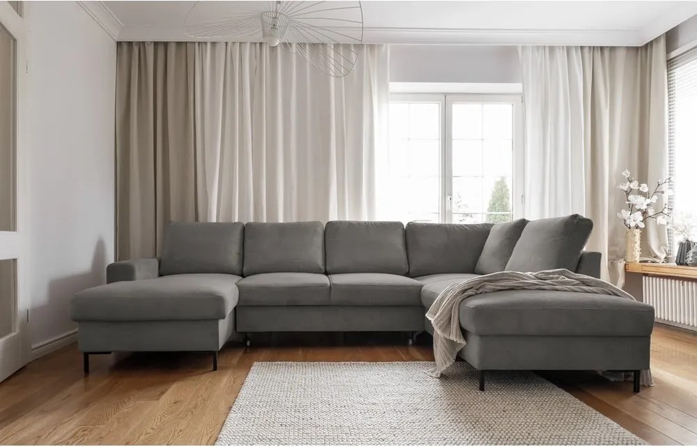 Divano letto in velluto a coste grigio (angolo destro) Lofty Lilly - Miuform