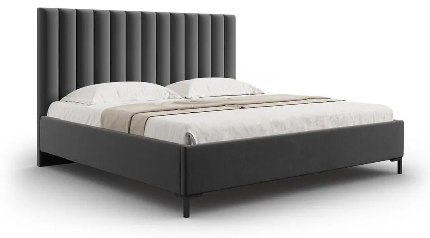Letto matrimoniale imbottito grigio scuro con contenitore con griglia 200x200 cm Casey - Mazzini Beds