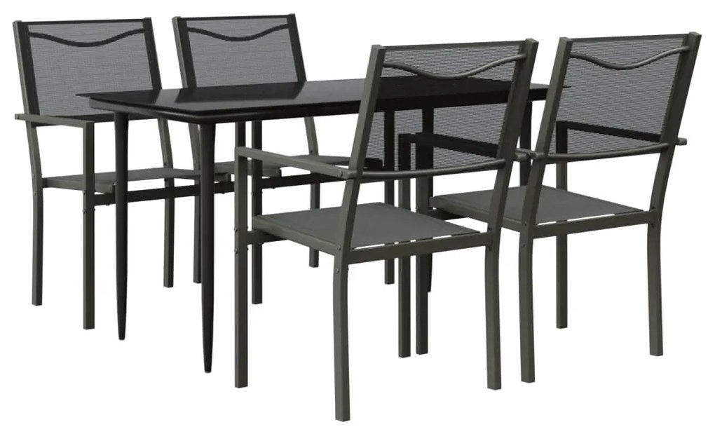 Set da pranzo da giardino 5 pz nero in acciaio e textilene