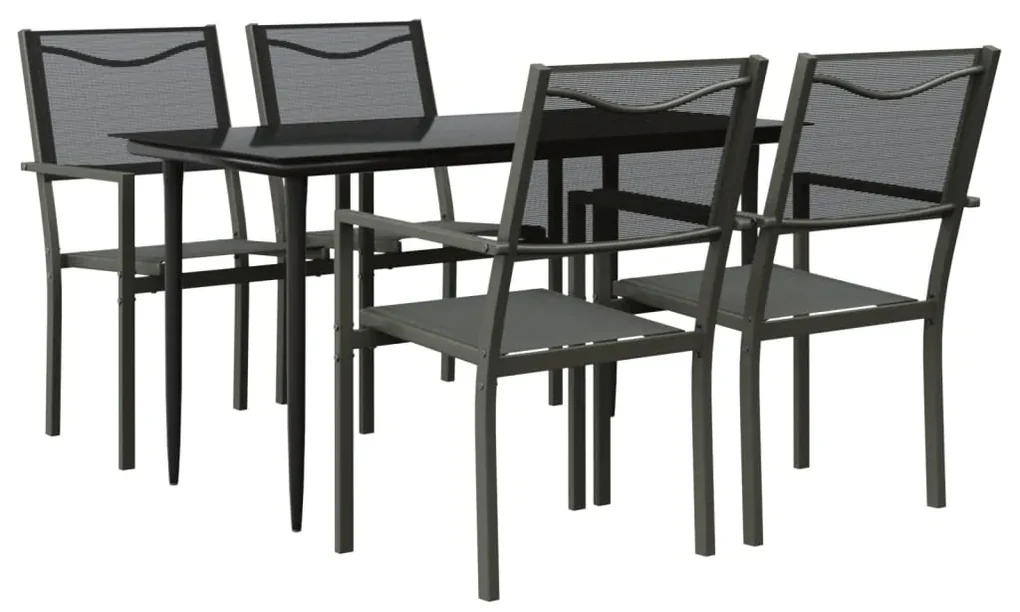 Set da pranzo da giardino 5 pz nero in acciaio e textilene