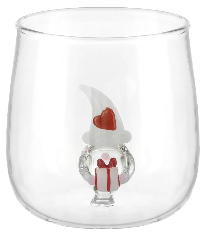 Bicchiere acqua gnomo cuore bianco vetro borosilicato