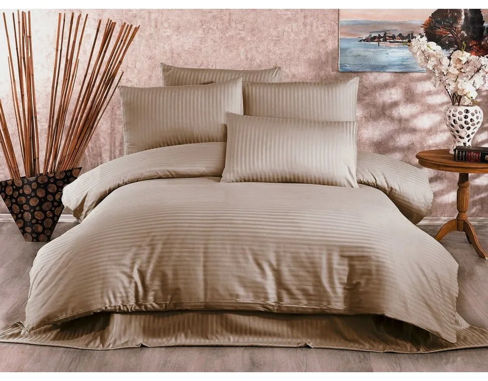 Biancheria da letto singola in cotone sateen beige 140x200 cm Lilyum - Mijolnir