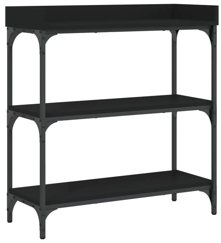 Tavolino consolle con ripiani nero 75x30x80 cm