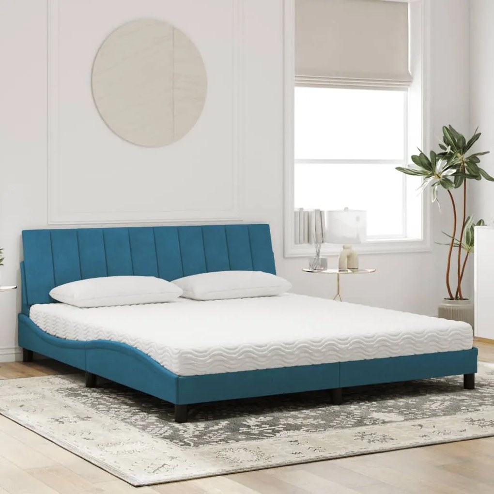 Letto con materasso blu 180x200 cm in velluto