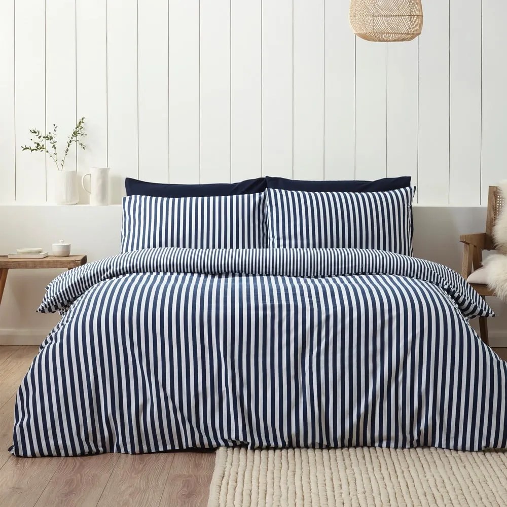 Set copripiumino e federa blu scuro in flanella per letto matrimoniale 200x200 cm Stripe – Catherine Lansfield