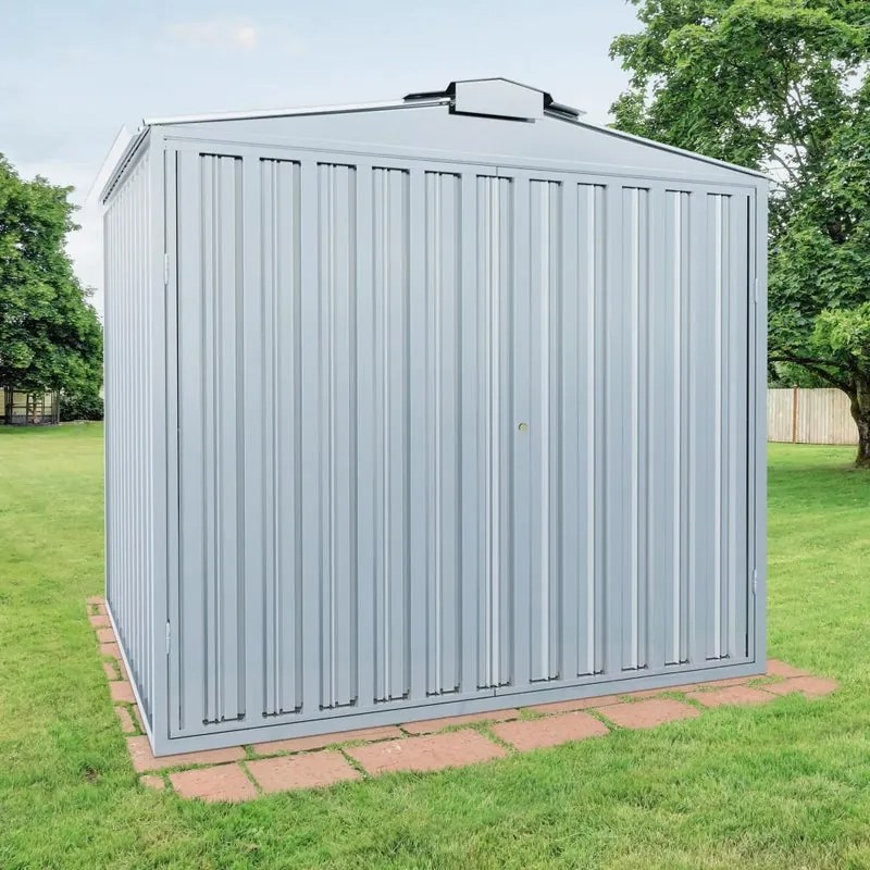Casetta da giardino in acciaio grigio chiaro 1.8 x 2.7 m, superficie esterna 5.17 m² e spessore parete 40 mm, senza pavimento porta a due ante, SAPIL New York