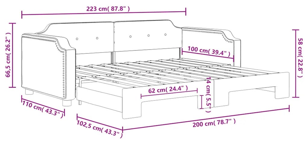 Divano Letto con Letto Estraibile Crema 100x200 cm in Tessuto