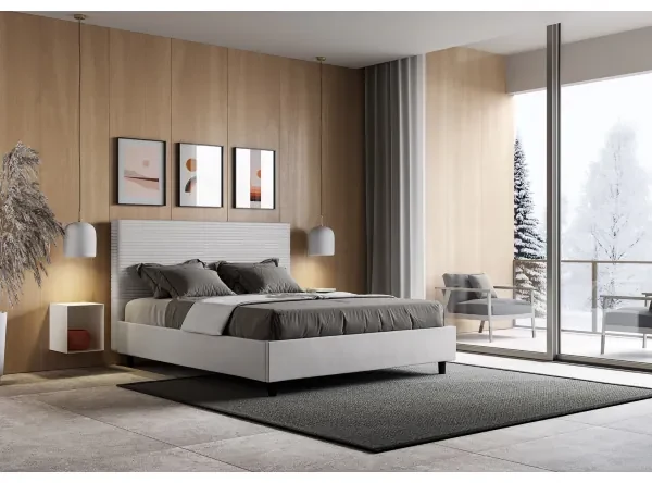 Letto senza rete imbottito 160x190 similpelle bianco Focus