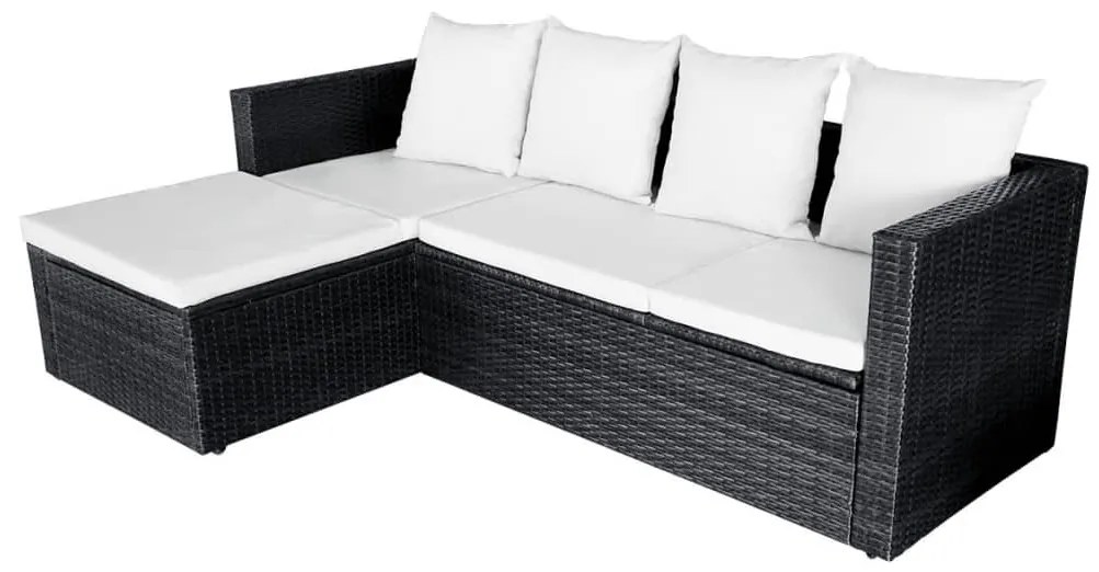 Set Divani da Giardino 4 pz con Cuscini in Polyrattan Nero