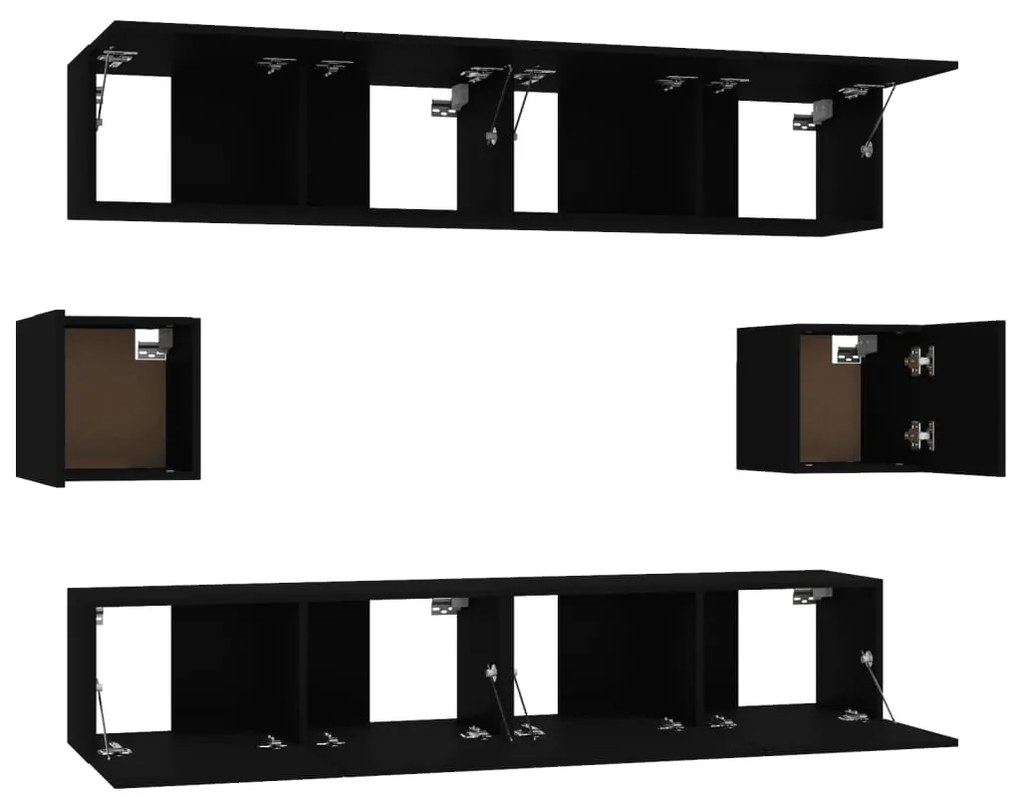 Set mobili porta tv 6 pz nero in legno multistrato