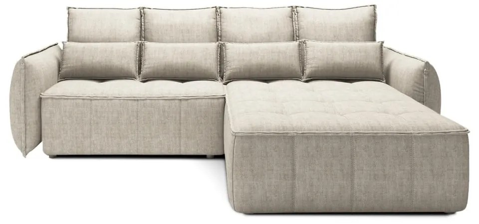 Divano angolare beige allungabile/con contenitore (con penisola a destra/con chaise lounge) e rivestimento in velluto Campo – ELTAP