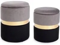 Set 2 Pouf Contenitore Polina Grigio-Nero in Tessuto effetto Velluto