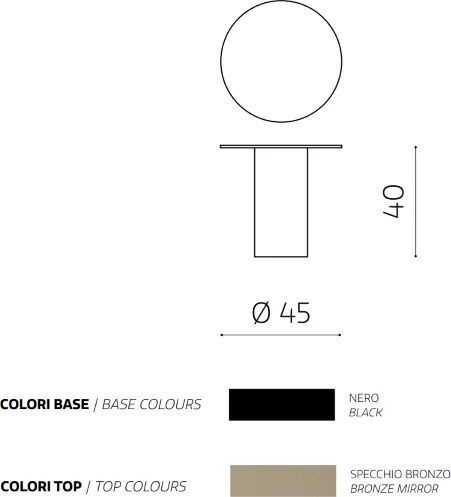 Tavolino tondo WAYLON 45 con base in metallo Nero e piano in vetro Bronzo