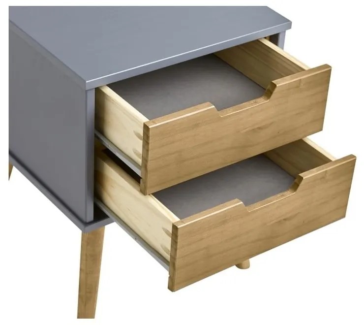 Comodino grigio-marrone in legno di pino massiccio Baku - Marckeric