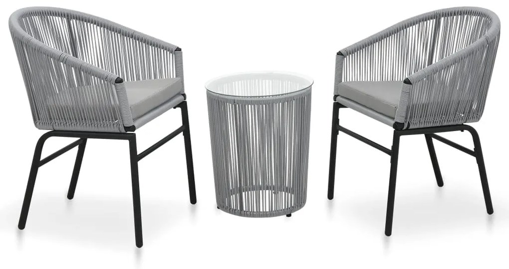 Set da bistrot 3 pz con cuscini in polyrattan grigio