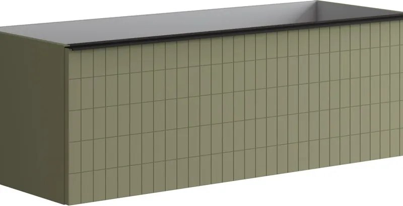 Mobile da bagno sospeso sotto lavabo Pixel grid 2 cassetti L 120 x H 40 x P 45.5 cm verde salvia laccato opaco, con maniglia alluminio nero opaco