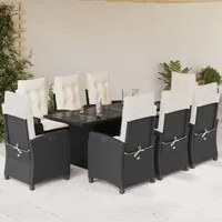 Set da Pranzo da Giardino 9 pz con Cuscini Nero in Polyrattancod mxl 87029