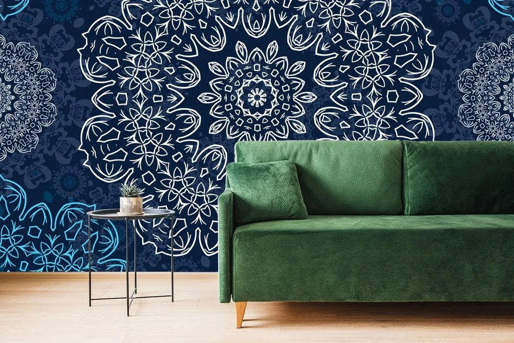 Carta da parati – Mandala blu con motivo astratto