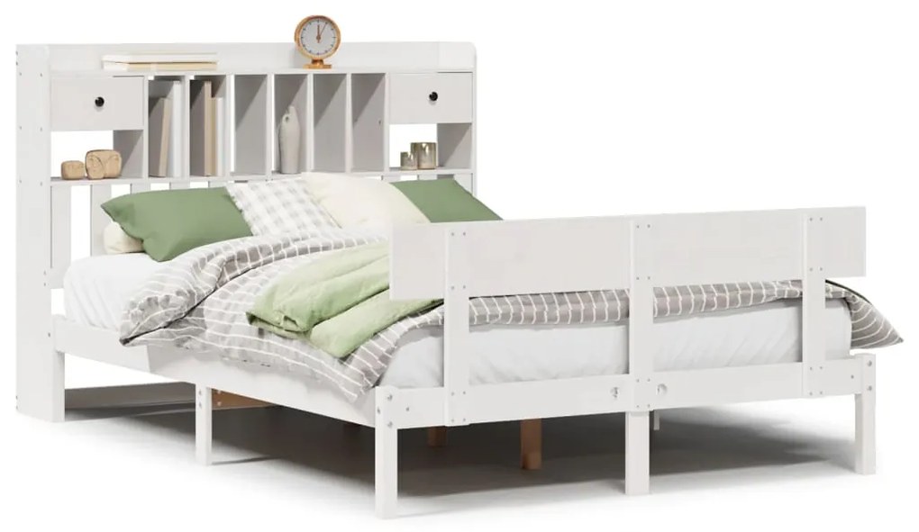 Letto libreria senza materasso bianco 140x190 cm legno di pino