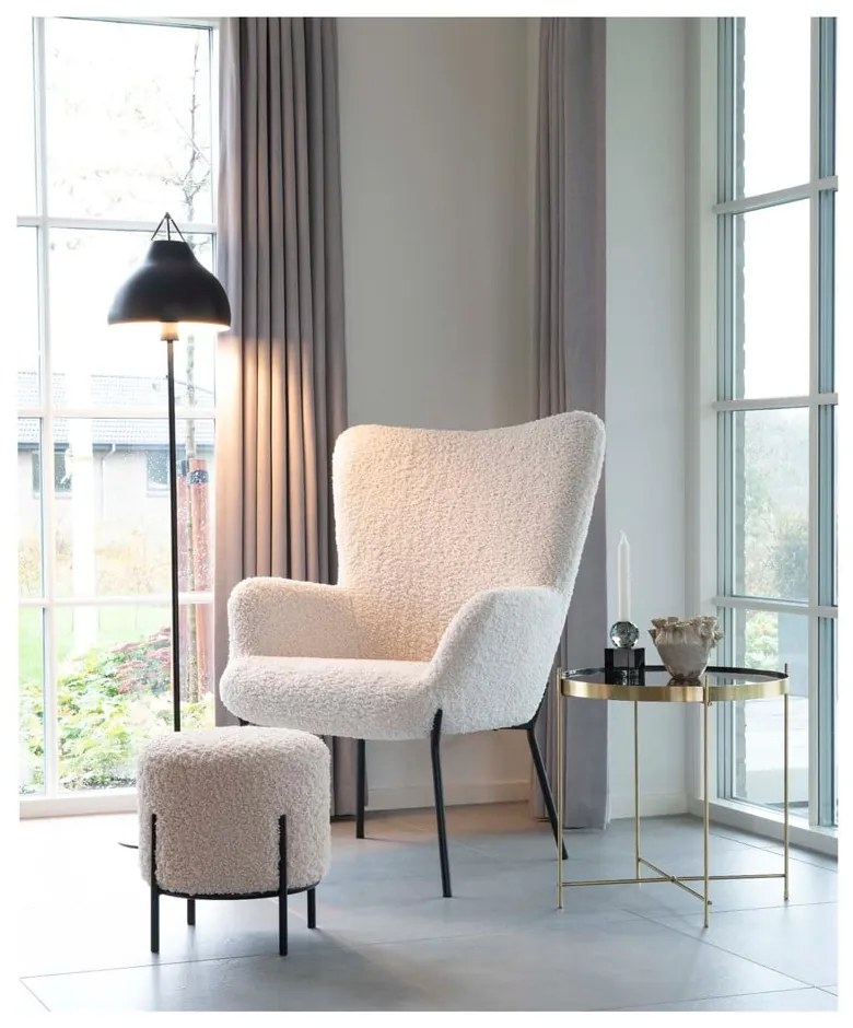 Poggiapiedi color crema con rivestimento in pelliccia sintetica Alford – House Nordic