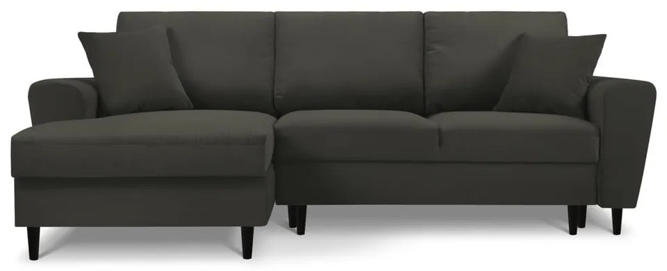 Divano angolare nero allungabile e con contenitore (con penisola a sinistra/con chaise lounge) con rivestimento in velluto a coste Kyoto – Cosmopolitan Design